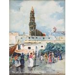 Spanish School, late 19th/early 20th c., "Church Tower", watercolor on paper, signed "Gino..." lower