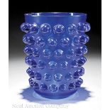 Lalique "Mossi" Midnight Blue Glass Vase, engraved "Lalique France", molded with circular bosses, h.