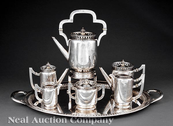 Austro?Hungarian .800 Silver Tea and Coffee Service, late 19th/early 20th c., Pest, maker A.B.A.