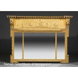 Antique Regency?Style Carved Giltwood Overmantel Mirror, 19th c., blocked cornice with pendant