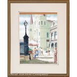 James Brittain (American/New Orleans, 20th c.), "Artists Painting on Jackson Square", watercolor