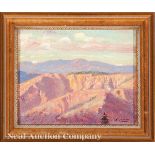 American School, 20th c., "Mountainous Landscape", oil on canvas board, signed "F. Swynnerton" lower