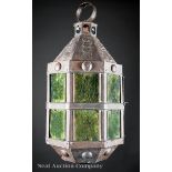 Arts and Crafts Hammered Copper Hall Lantern, c. 1900, probably English, cupola over octagonal