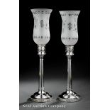 Pair of French Silverplate Hurricane Shade Candlesticks, marks not identified, each fitted with