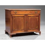 Georgian Inlaid Mahogany Washstand, late 18th/early 19th c., banded lift top, fitted interior with