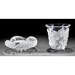 Lalique "Saumur" Clear and Frosted Glass Vase, engraved "Lalique France", molded with grapes and