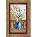 Fine Pair of French Orientalist?Style Porcelain Plaques, late 19th c., painted with a beauty in