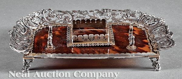 Late Victorian Sterling Silver and Tortoiseshell Inkstand, William Comyns & Son, London, 1892,