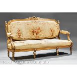 Antique Louis XVI?Style Carved Giltwood Parlor Suite, incl. settee and 4 armchairs, wreath carved