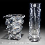 Pair of Baccarat "Architecture" Cut Glass Vases, stamped "Baccarat France", signed "Baccarat",