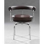 Chrome and Leather "Corbusier" LC7 Swivel Armchair, brown leather, chrome?plated steel, h. 28 in.