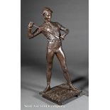 Attributed to Paul Dubois (French 1827?1905), bronze 'Commedia dell' Arte' figure of "Harlequin",