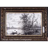 French Porcelain Plaque, 1889, monogrammed "S.O." and dated, painted with a scenic landscape, period