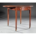 George III Rosewood Inlaid Mahogany Pembroke Table, late 18th c., oval drop?leaf top, frieze drawer,