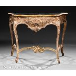 Antique Venetian Rococo Argenté and Gilded Serpentine Console, 19th c., faux marbre top, shell