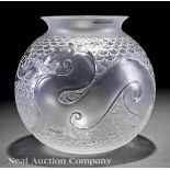 Lalique "X'ian" Clear and Frosted Glass Vase, engraved "Lalique France", molded with dragons and