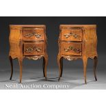 Pair of Small Italian Rococo Carved, Inlaid, and Bronze?Mounted Walnut Bombé Commodes, 18th c.,