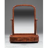 William IV Carved Mahogany Dressing Mirror, 19th c., scrolled mirror supports, bowfront base with