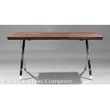 Mid?Century Modern Rosewood and Chrome Desk, 20th c., rectangular butcher?block top, X form