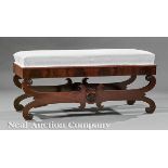 Fine American Classical Mahogany Curule Bench, early 19th c., molded frame, boss detail, h. 19 1/2