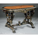 American Renaissance Inlaid, Gilt and Ebonized Center Table, c. 1875, possibly Kilian Brothers,