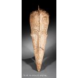 Fang Carved Wood Ngil Mask, West Africa, hollowed form carved with a rotund forehead and curving