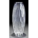 Lalique "Vibration" Clear and Frosted Glass Vase, engraved "Lalique France", oblong body molded with