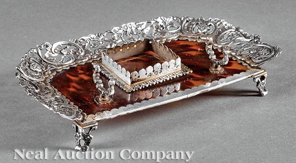 Late Victorian Sterling Silver and Tortoiseshell Inkstand, William Comyns & Son, London, 1892, - Image 2 of 2