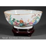 Chinese Export Famille Rose Porcelain Bowl, 18th c., U?form body decorated with figural and floral