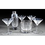 Baccarat "Equinoxe" Cut Glass Cocktail Set, marked, including 4 martini glasses and a stainless