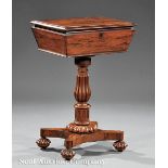 William IV  Carved Rosewood Teapoy, early 19th c., molded top, fitted interior, reeded vasiform