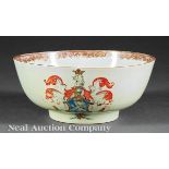 Chinese Export Famille Rose Porcelain Armorial Bowl, 18th c., U?form body decorated with floral