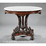 American Renaissance Carved Walnut Center Table, mid?19th c., probably Thomas Brooks, New York, oval