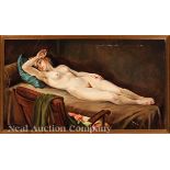 American School, mid?20th c., "Female Nude in Repose", oil on canvas, signed "W. Grieger" lower