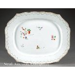 Chinese Export Famille Rose Porcelain Barbed Rim Platter, 18th c., oval well decorated with floral