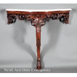 Pair of English Rococo Carved Mahogany Console Tables, 19th c., stamped "W. Fry & Co., 1894",