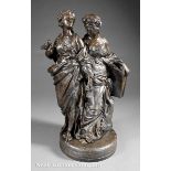 French Bronzed Cast Iron Allegorical Group, late 19th/early 20th c., Classical maidens with the