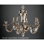 Louis XIV?Style Silvered Bronze Seven?Light Chandelier, early 20th c., reticulated foliate corona,