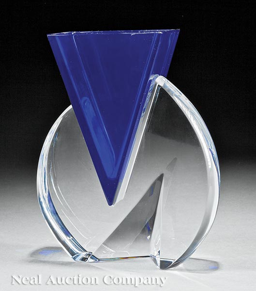 Baccarat "Vecteur" Blue and Clear Glass Vase, stamped and signed, designed 1990 by Nicolas