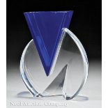 Baccarat "Vecteur" Blue and Clear Glass Vase, stamped and signed, designed 1990 by Nicolas