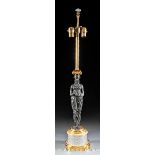 Neoclassical?Style Gilt and Patinated Bronze Figural Lamp, c. 1900, Classical maiden on diamond