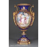 Napoleon III Gilt Bronze?Mounted Sèvres Porcelain Urn, mid?19th c., ovoid body painted with an