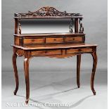 Louis Philippe Rosewood Escritoire, mid?19th c., superstructure with pierced gallery, mirrored back,