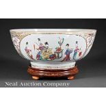 Chinese Export Famille Rose Porcelain Punch Bowl, 18th c., U?form body with alternating figural