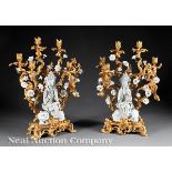 Pair of Louis XV?Style Gilt Bronze and "Blanc?de?Chine" Porcelain Six?Light Candelabra, 19th c.,