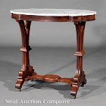 American Rococo Carved Rosewood Side Table, mid?19th c., shaped oval marble top, conforming