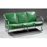 Lloyd Manufacturing Lounge Chair Settee and Chairs, c. 1935, green vinyl and chrome?plated steel,