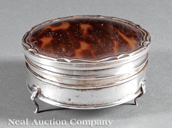 George V Sterling Silver and Tortoiseshell Jewel Box, Birmingham, 1918, maker's mark rubbed,