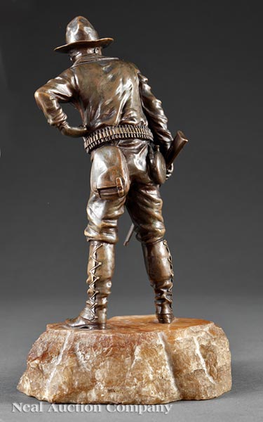 Carl Kauba (Austrian, 1865?1922), "U.S. Cavalry Soldier", bronze on agate base, inscribed "Carl - Image 2 of 3