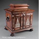 Regency Mother?of?Pearl Inlaid Rosewood Sarcophagus?Form Nécessaire, c. 1820, lid interior with gilt